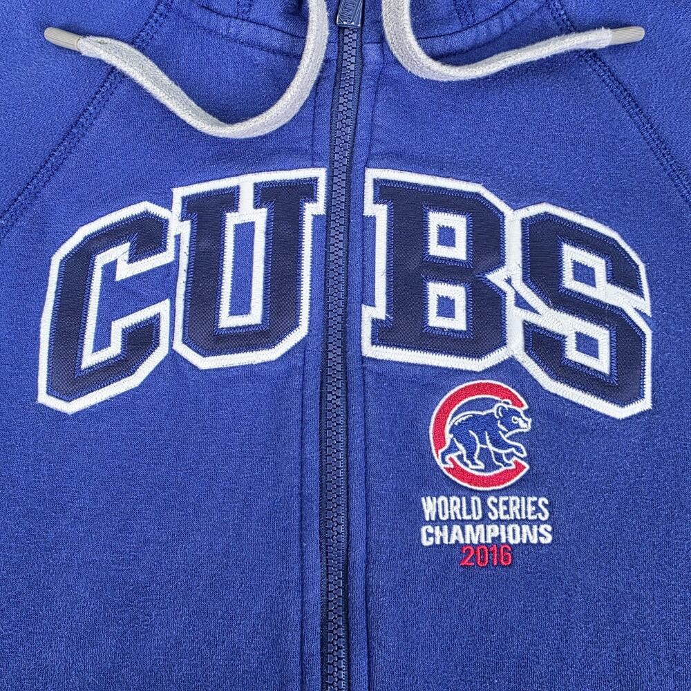 Chicago Cubs Hoodie Womens Small Blue MLB Baseball 2016 World Series Thumb Holes - Picture 12 of 16